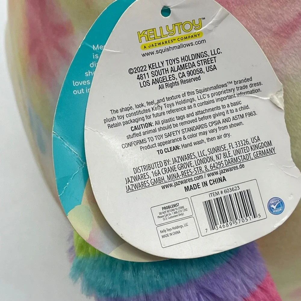 NWT Squishmallows S11-1329 11 Inch Multicolor Toucan Carmella Tie Dye Plush